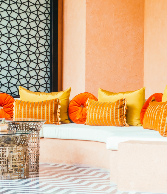 Restaurant interior design with comfortable seating and elegant atmosphere